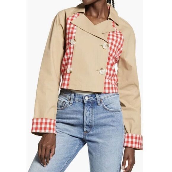 Anthropologie English Gingham Cropped Jacket(Size Medium) - Picture 2 of 10